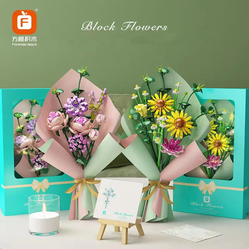 Girls Building Toys Flower Bouquet Puzzle with Lighting and Greeting card | 413pcs- FC8307 - Evergreen Wholesale
