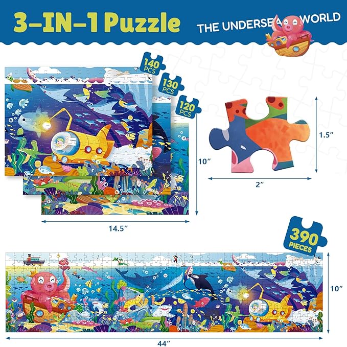 Jigsaw Puzzle 3 in 1 Floor Puzzle for Preschool Learning - Evergreen Wholesale