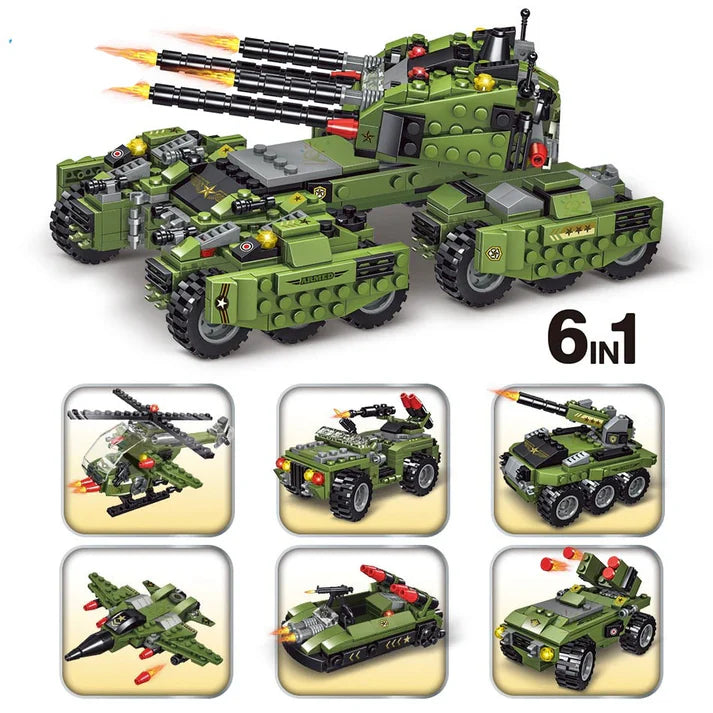 Military 6in1 Tank & Armored Vehicles Building Blocks Set for Boys | 791PCS- LXA462 - Evergreen Wholesale