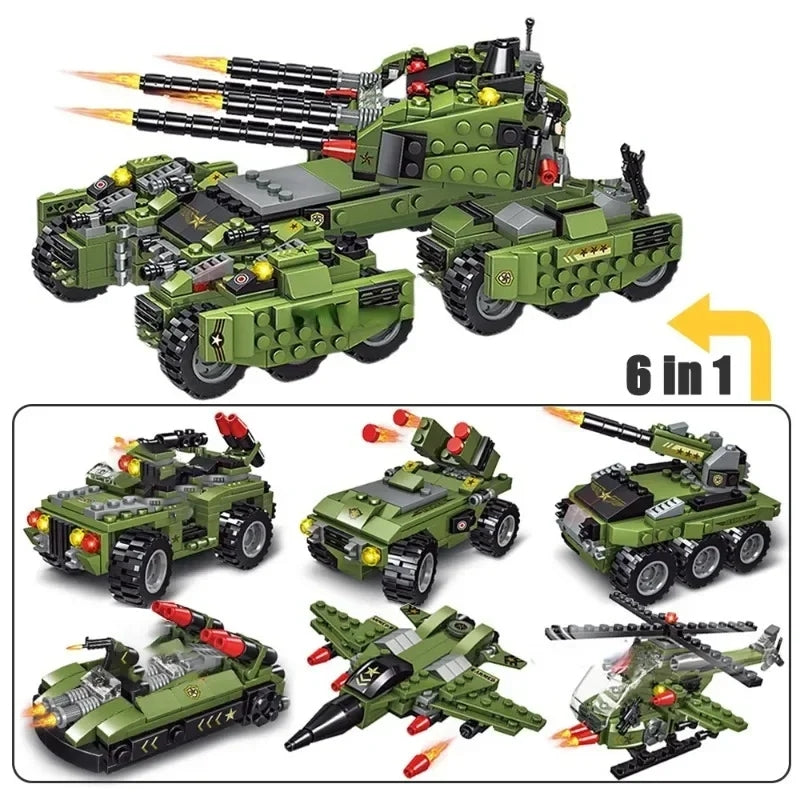 Military 6in1 Tank & Armored Vehicles Building Blocks Set for Boys | 791PCS- LXA462 - Evergreen Wholesale