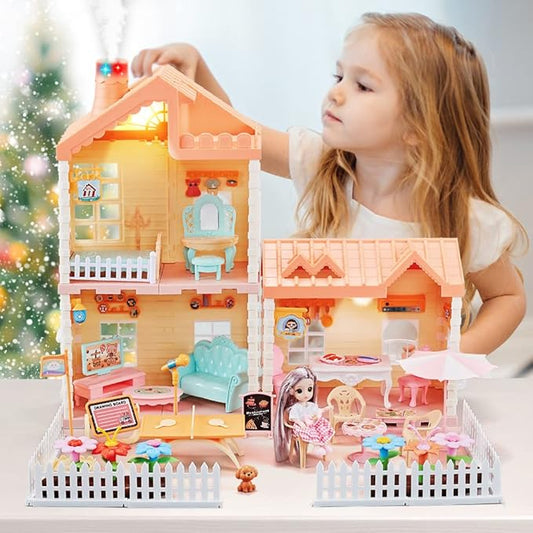 Doll House DIY Assembly Princess Villa Toy with | 95pcs-QC668-40A - Evergreen Wholesale