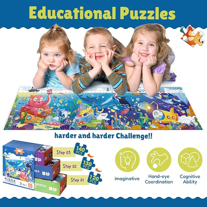 Jigsaw Puzzle 3 in 1 Floor Puzzle for Preschool Learning - Evergreen Wholesale