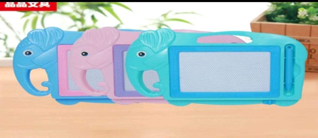 Set of three colorful elephant-shaped boards on a wooden surface.