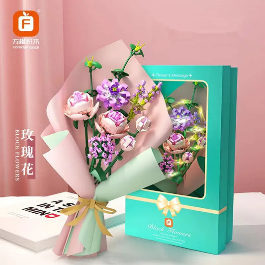 Girls Building Toys Flower Bouquet Puzzle with Lighting and Greeting card | 413pcs- FC8307 - Evergreen Wholesale
