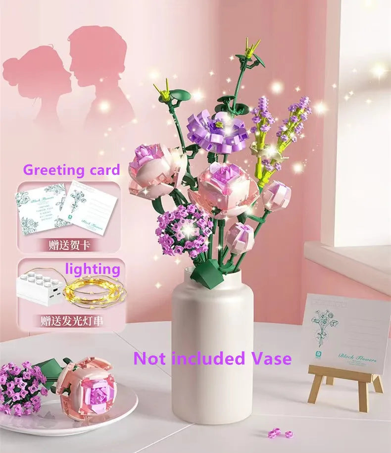 Girls Building Toys Flower Bouquet Puzzle with Lighting and Greeting card | 413pcs- FC8307 - Evergreen Wholesale