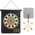 Magnetic darts won't damage your walls (or you!)
Strong, sure-stick magnets
Great for all ages and skill levels
Aerodynamically designed darts for accurate flight
Larger dart board makes it easier to hit a bull's-eye
Includes 14-1/2" diameter dart board, 12 magnetic darts (6 red and 6 green), and one set of rules
Keyhole slot in the back for hanging
Ages 6 and up 