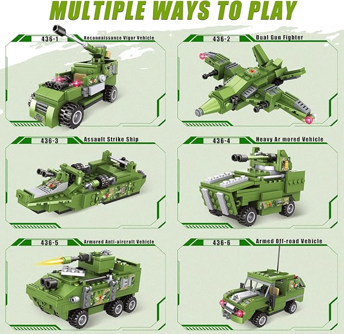 Military 6in1 Tank & Armored Vehicles Building Blocks Set for Boys | 791PCS- LXA462 - Evergreen Wholesale