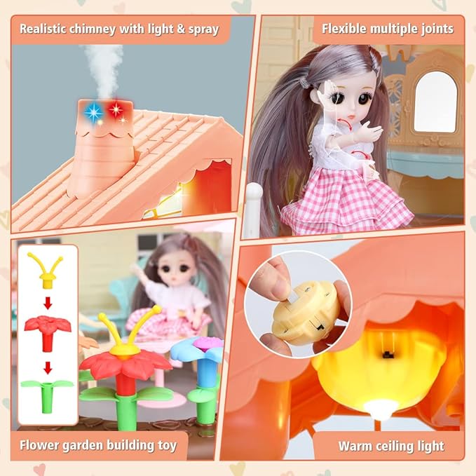 Doll House DIY Assembly Princess Villa Toy with | 95pcs-QC668-40A - Evergreen Wholesale