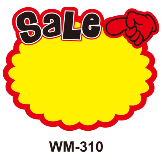 Sale sign with red border and yellow center, featuring the number WM-310.