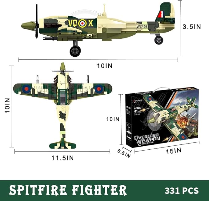 Fighter Plane Spitfire Building Blocks Kit |331pcs- FC4103 - Evergreen Wholesale