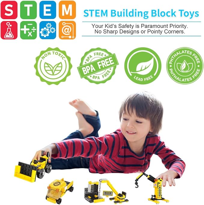 Construction Crane Vehicle 16 in 1 Creative STEM Building Blocks | 482PCS- RB22006 - Evergreen Wholesale