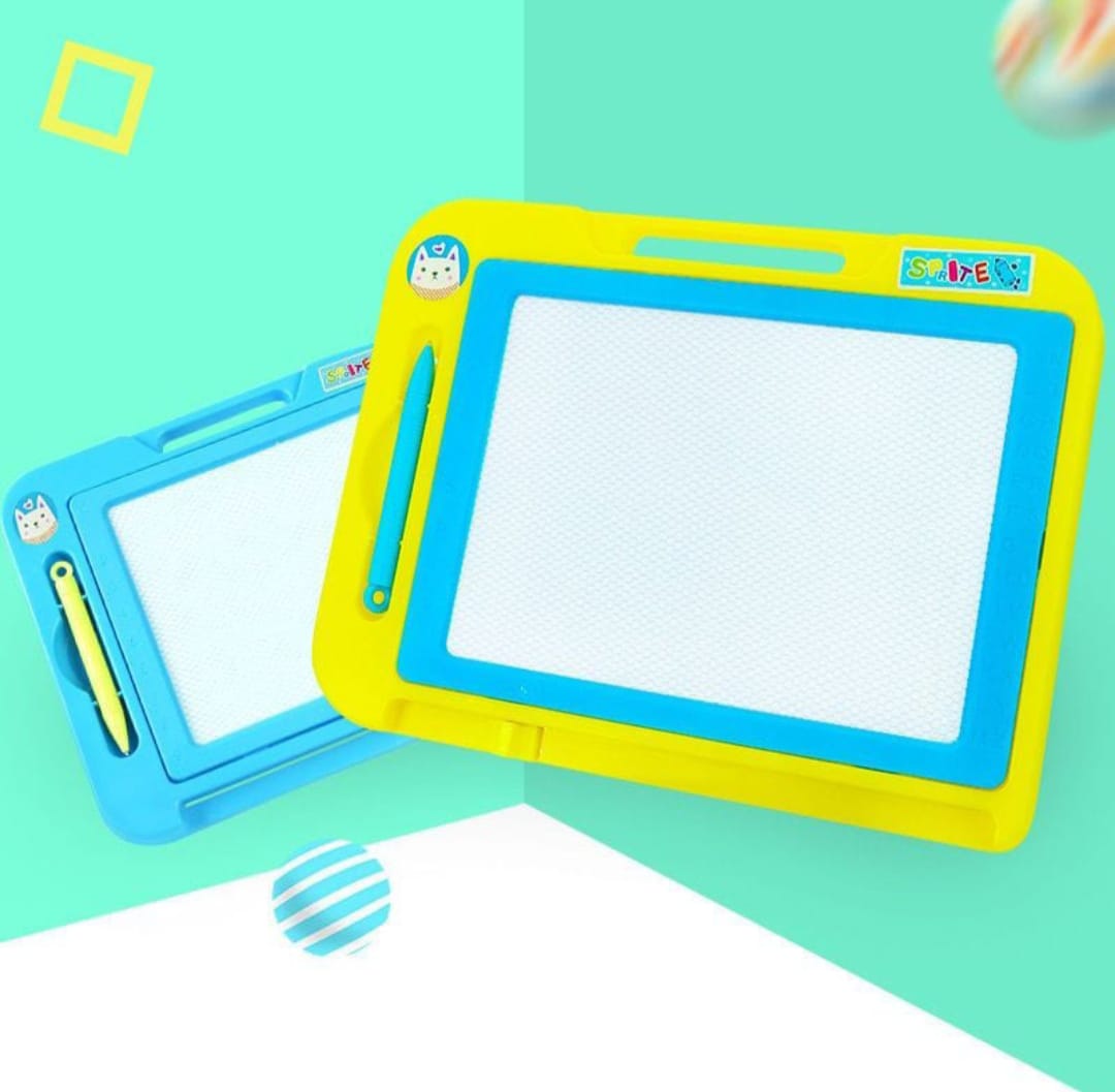 Two colorful drawing boards with a pen on a light blue background