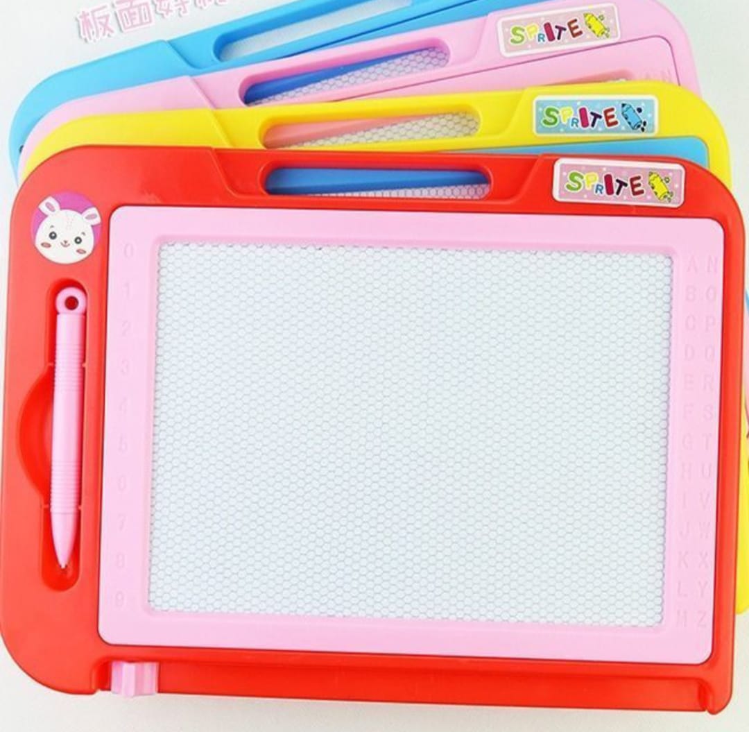 Colorful drawing boards with writing surface and pen holder on a white background