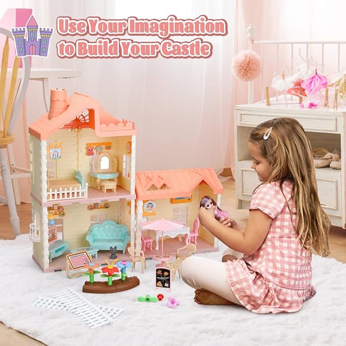 Doll House DIY Assembly Princess Villa Toy with | 95pcs-QC668-40A - Evergreen Wholesale