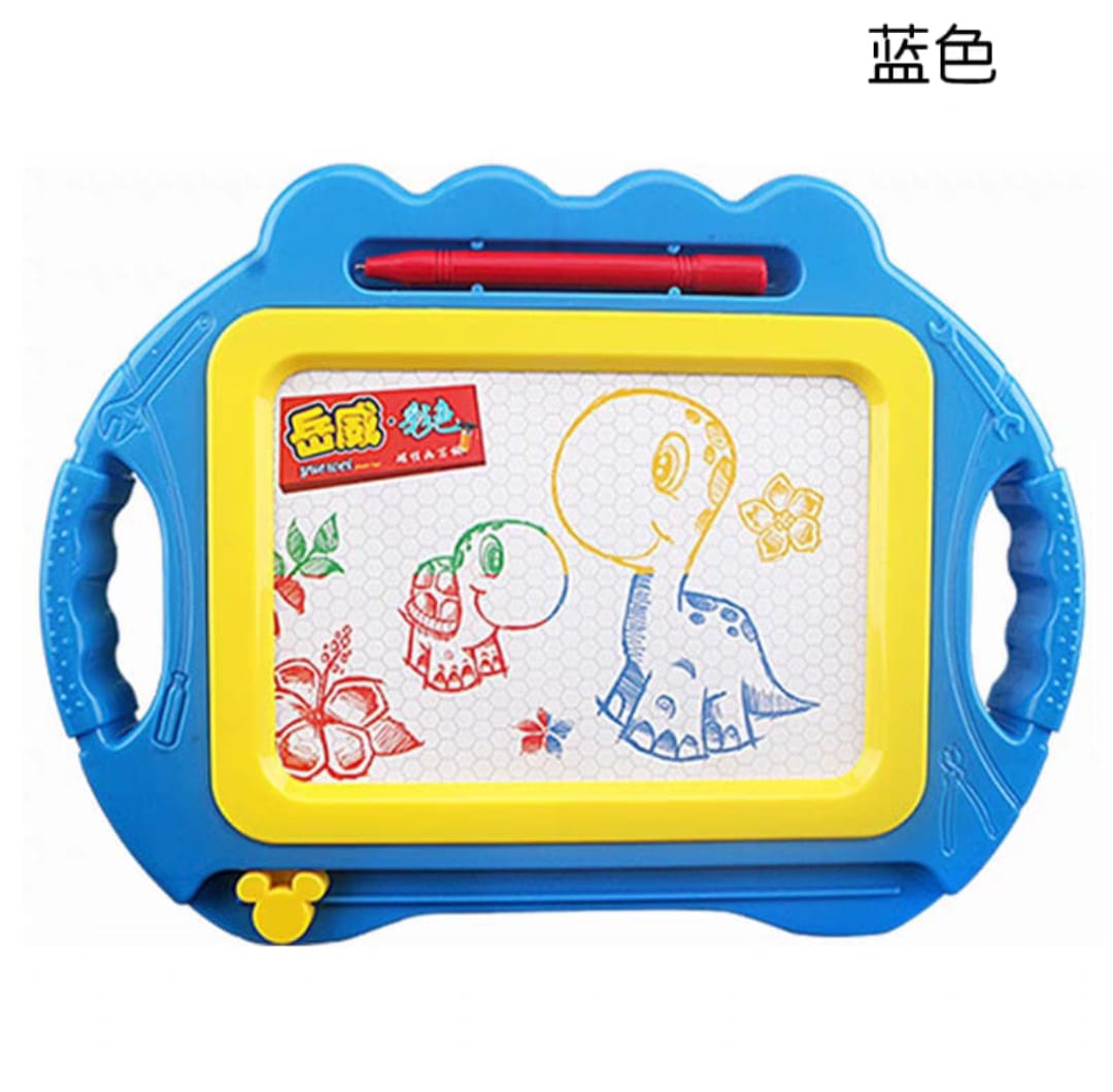 Children's drawing board with colorful drawings on a white background
